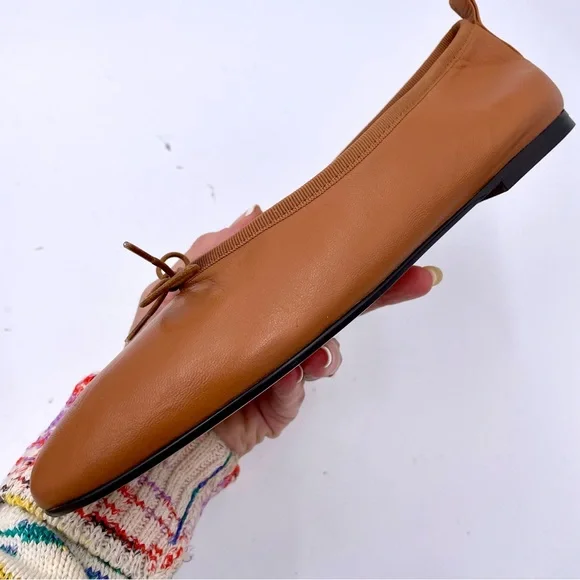 NEW Everlane Toasted Almond Tan Italian Leather The Day Tie Ballet Flat Size 9 - Picture 7 of 13